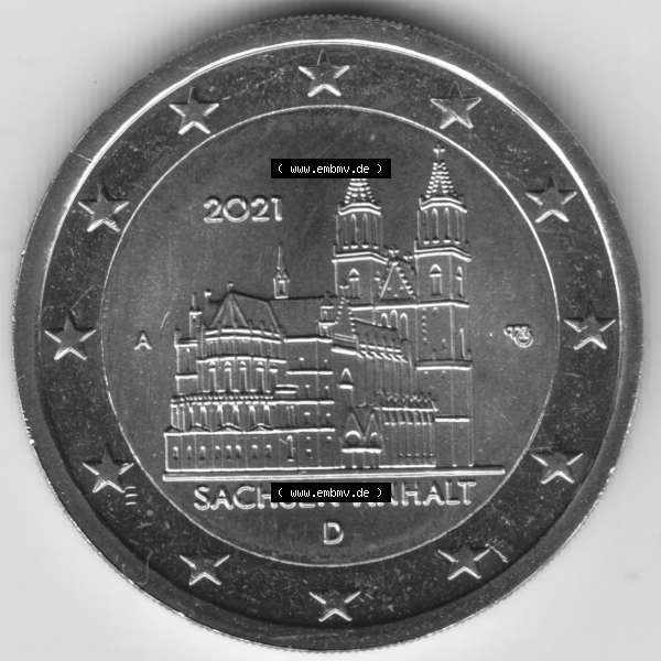 Grau bzw. s/w BRD-Deutschland 2 Euro Gedenkmünze 2021, 2 Euro Gedenkmünze 2021 Sachsen-Anhalt Münzzeichen A in 1200DPI, die deutschen 2 Euro Gedenkmünzen 2021 stehen als Digitale Bilder... Sammlung Graustufen