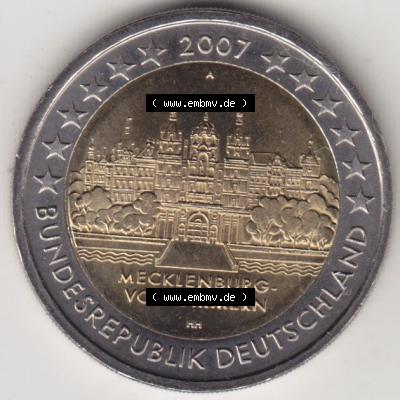 BRD-Deutschland 2 Euro Gedenkmünze 2007, 2 Euro Gedenkmünze 2007 Mecklenburg Vorpommern Münzzeichen A in 600DPI, die deutschen 2 Euro Gedenkmünzen 2007 stehen als Digitale... Sammlung