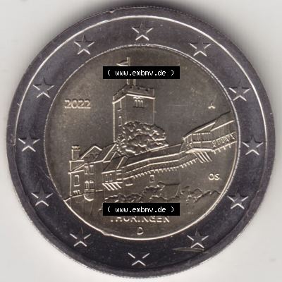 BRD-Deutschland 2 Euro Gedenkmünze 2022, 2 Euro Gedenkmünze 2022, Thüringen - Wartburg Münzzeichen A in 800DPI, die deutschen 2 Euro Gedenkmünzen 2022 als Digitale... Sammlung