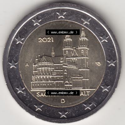 BRD-Deutschland 2 Euro Gedenkmünze 2021, 2 Euro Gedenkmünze 2021 Sachsen-Anhalt Münzzeichen A in 1200DPI, die deutschen 2 Euro Gedenkmünzen 2021 stehen als Digitale Bilder... Sammlung