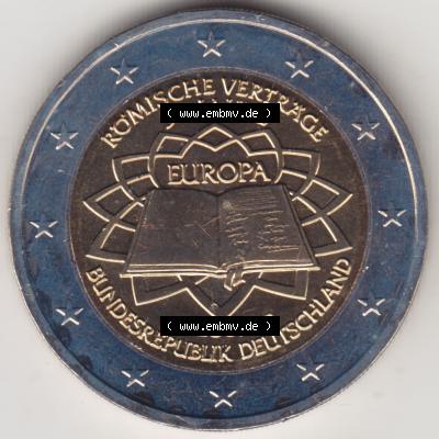 BRD-Deutschland 2 Euro Gedenkmünze 2007, 2 Euro Gedenkmünze 2007 50 Jahre Römische Verträge Münzzeichen D in 1200DPI. Hier die deutschen 2 Euro Gedenkmünzen 2007... Sammlung