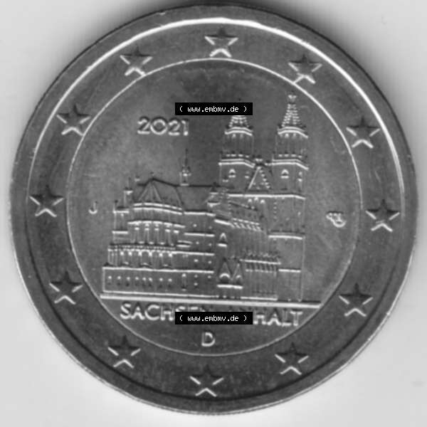 Grau bzw. s/w BRD-Deutschland 2 Euro Gedenkmünze 2021, 2 Euro Gedenkmünze 2021 Sachsen-Anhalt Münzzeichen J in 1200DPI, die deutschen 2 Euro Gedenkmünzen 2021 stehen als Digitale Bilder... Sammlung Graustufen
