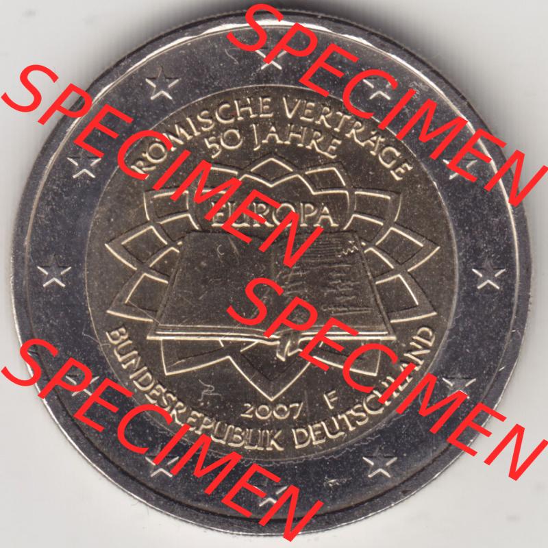 BRD-Deutschland 2 Euro Gedenkmünze 2007, 2 Euro Gedenkmünze 2007 50 Jahre Römische Verträge Münzzeichen F in 1200DPI. Hier die deutschen 2 Euro Gedenkmünzen 2007... Sammlung