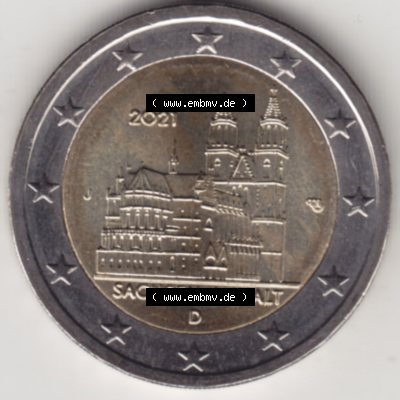 BRD-Deutschland 2 Euro Gedenkmünze 2021, 2 Euro Gedenkmünze 2021 Sachsen-Anhalt Münzzeichen J in 1200DPI, die deutschen 2 Euro Gedenkmünzen 2021 stehen als Digitale Bilder... Sammlung
