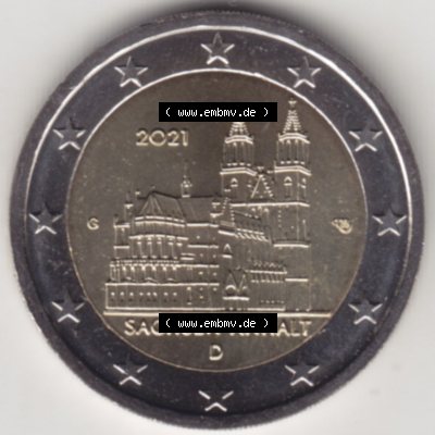 BRD-Deutschland 2 Euro Gedenkmünze 2021, 2 Euro Gedenkmünze 2021 Sachsen-Anhalt Münzzeichen G in 800DPI, die deutschen 2 Euro Gedenkmünzen 2021 stehen als Digitale Bilder... Sammlung