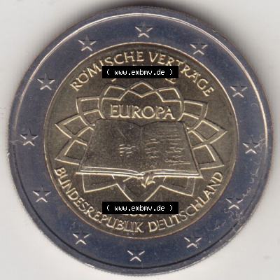 BRD-Deutschland 2 Euro Gedenkmünze 2007, 2 Euro Gedenkmünze 2007 50 Jahre Römische Verträge Münzzeichen A in 600DPI, die deutschen 2 Euro Gedenkmünzen 2007 stehen... Sammlung