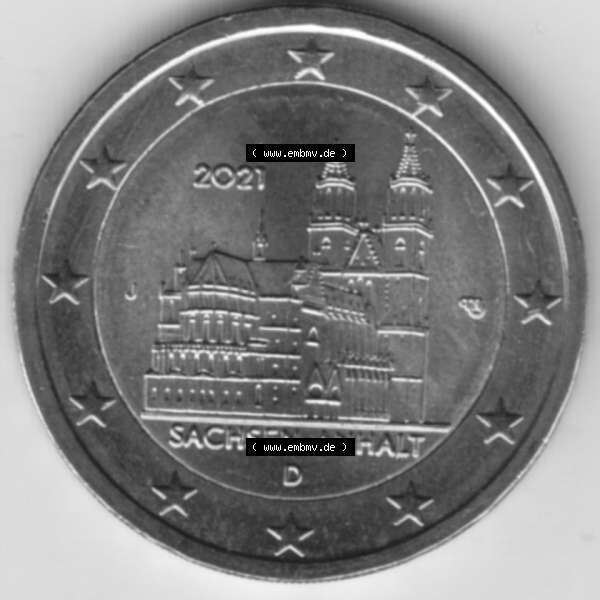 Grau bzw. s/w BRD-Deutschland 2 Euro Gedenkmünze 2021, 2 Euro Gedenkmünze 2021 Sachsen-Anhalt Münzzeichen J in 800DPI, die deutschen 2 Euro Gedenkmünzen 2021 stehen als Digitale Bilder... Sammlung Graustufen