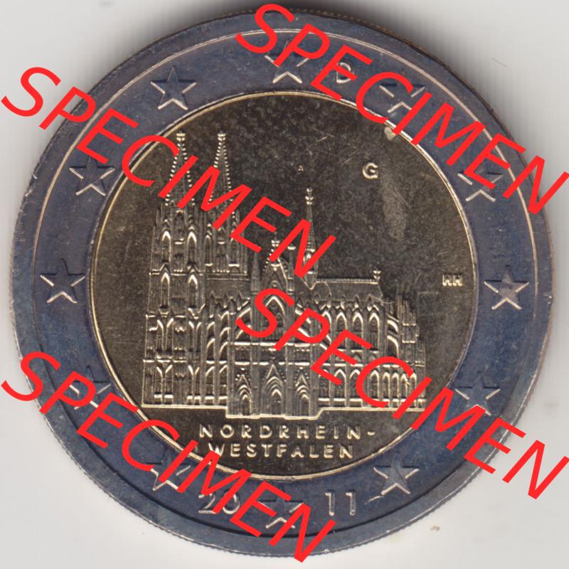 BRD-Deutschland 2 Euro Gedenkmünze 2011, 2 Euro Gedenkmünze 2011 Nordrhein-Westfalen Münzzeichen G in 1200DPI, die deutschen 2 Euro Gedenkmünzen 2011 stehen als Digitale... Sammlung