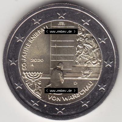 BRD-Deutschland 2 Euro Gedenkmünze 2020, 2 Euro Gedenkmünze 2020, 50 Jahre Kniefall von Warschau Münzzeichen A in 600DPI, die deutschen 2 Euro Gedenkmünzen 2020 als... Sammlung