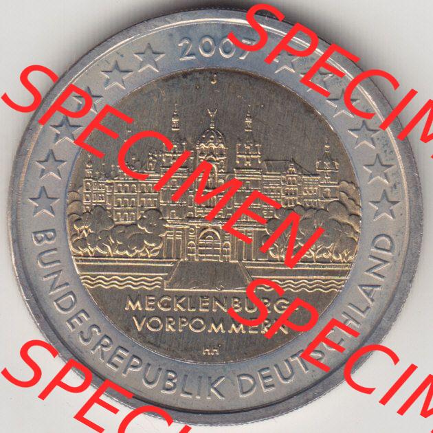 BRD-Deutschland 2 Euro Gedenkmünze 2007, 2 Euro Gedenkmünze 2007 Mecklenburg Vorpommern Münzzeichen J in 600DPI, die deutschen 2 Euro Gedenkmünzen 2007 stehen als Digitale... Sammlung