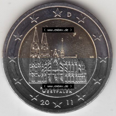 BRD-Deutschland 2 Euro Gedenkmünze 2011, 00400 2 Euro Gedenkmünze 2011 Nordrhein-Westfalen Münzzeichen F in 400DPI, die deutschen... Sammlung