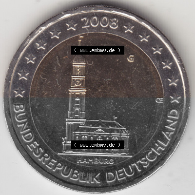BRD-Deutschland 2 Euro Gedenkmünze 2008, 01200 2 Euro Gedenkmünze 2008 Hamburg Münzzeichen G in 1200DPI, die deutschen 2 Euro... Sammlung