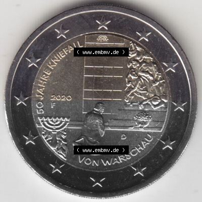 BRD-Deutschland 2 Euro Gedenkmünze 2020, 00600 2 Euro Gedenkmünze 2020, 50 Jahre Kniefall von Warschau Münzzeichen F in 600DPI,... Sammlung