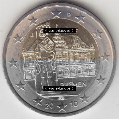 BRD-Deutschland 2 Euro Gedenkmünze 2010, 00400 2 Euro Gedenkmünze 2010 Bremen Münzzeichen J in 400DPI, die deutschen 2 Euro... Sammlung