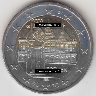 BRD-Deutschland 2 Euro Gedenkmünze 2010, 00400 2 Euro Gedenkmünze Bremen Münzzeichen D in 400DPI, die deutschen 2 Euro Gedenkmünzen... Sammlung