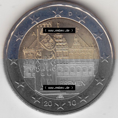 BRD-Deutschland 2 Euro Gedenkmünze 2010, 00600 2 Euro Gedenkmünze 2010 Bremen Münzzeichen A in 600DPI, die deutschen 2 Euro... Sammlung