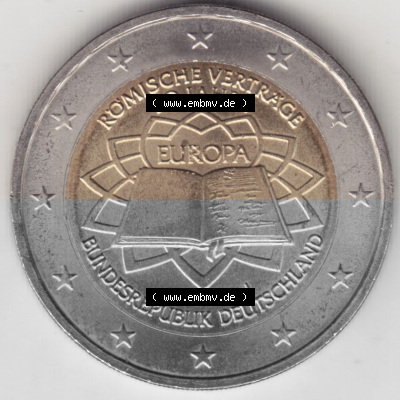 BRD-Deutschland 2 Euro Gedenkmünze 2007, 00800 2 Euro Gedenkmünze 2007 50 Jahre Römische Verträge Münzzeichen J in 800DPI,... Sammlung