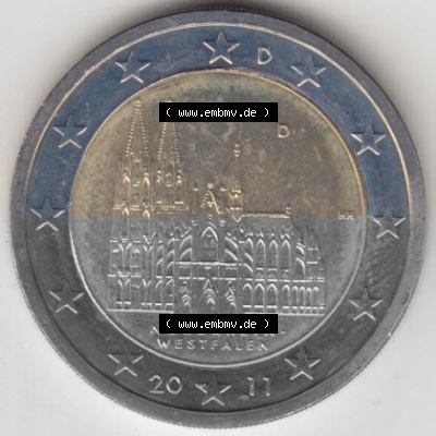 BRD-Deutschland 2 Euro Gedenkmünze 2011, 00400 2 Euro Gedenkmünze 2011 Nordrhein-Westfalen Münzzeichen D in 400DPI, die deutschen... Sammlung