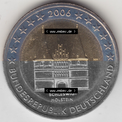 BRD-Deutschland 2 Euro Gedenkmünze 2006, 01200 2 Euro Gedenkmünze 2006, Schleswig-Holstein Münzzeichen G in 1200DPI, die deutschen... Sammlung