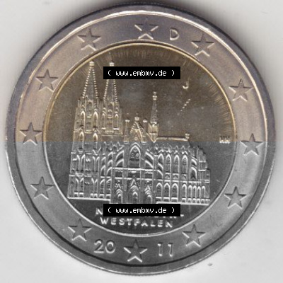 BRD-Deutschland 2 Euro Gedenkmünze 2011, 00400 2 Euro Gedenkmünze 2011 Nordrhein-Westfalen Münzzeichen J in 400DPI, die deutschen... Sammlung