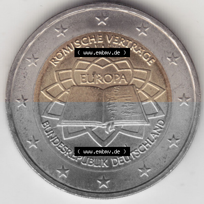 BRD-Deutschland 2 Euro Gedenkmünze 2007, 01200 2 Euro Gedenkmünze 2007 50 Jahre Römische Verträge Münzzeichen J in 1200DPI.... Sammlung