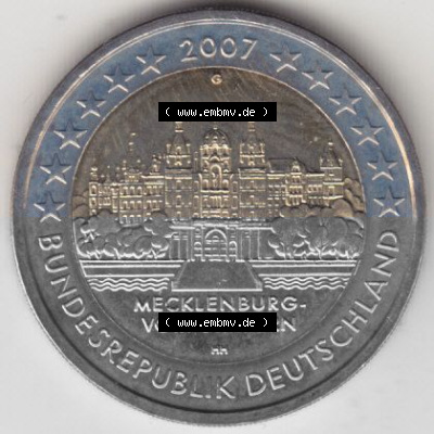 BRD-Deutschland 2 Euro Gedenkmünze 2007, 00400 2 Euro Gedenkmünze 2007 Mecklenburg Vorpommern Münzzeichen G in 400DPI, die... Sammlung
