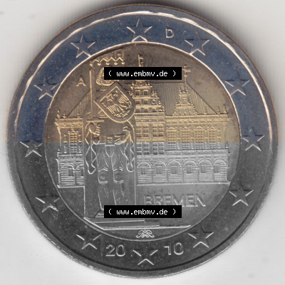 BRD-Deutschland 2 Euro Gedenkmünze 2010, 00800 2 Euro Gedenkmünze 2010 Bremen Münzzeichen A in 800DPI, die deutschen 2 Euro... Sammlung