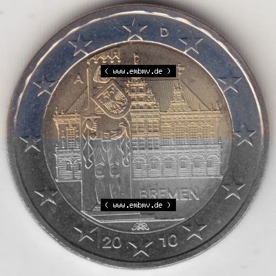 BRD-Deutschland 2 Euro Gedenkmünze 2010, 01200 2 Euro Gedenkmünze 2010 Bremen Münzzeichen A in 1200DPI, die deutschen 2 Euro... Sammlung