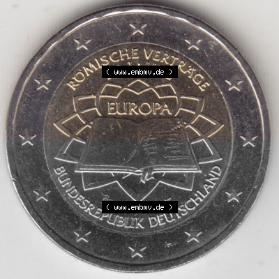 BRD-Deutschland 2 Euro Gedenkmünze 2007, 00600 2 Euro Gedenkmünze 2007 50 Jahre Römische Verträge Münzzeichen F in 600DPI,... Sammlung