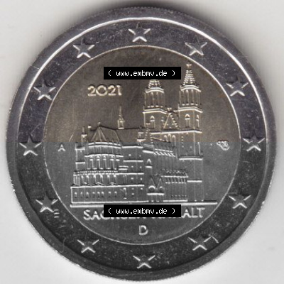 BRD-Deutschland 2 Euro Gedenkmünze 2021, 00400 2 Euro Gedenkmünze 2021 Sachsen-Anhalt Münzzeichen A in 400DPI, die deutschen... Sammlung