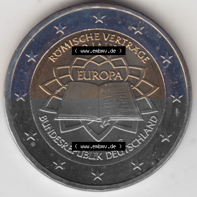BRD-Deutschland 2 Euro Gedenkmünze 2007, 00800 2 Euro Gedenkmünze 2007 50 Jahre Römische Verträge Münzzeichen G in 800DPI,... Sammlung