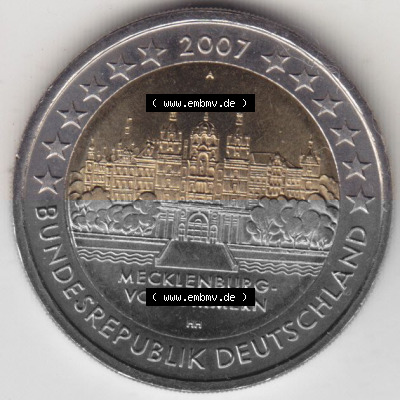 BRD-Deutschland 2 Euro Gedenkmünze 2007, 00600 2 Euro Gedenkmünze 2007 Mecklenburg Vorpommern Münzzeichen A in 600DPI, die... Sammlung