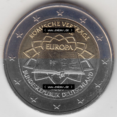 BRD-Deutschland 2 Euro Gedenkmünze 2007, 00800 2 Euro Gedenkmünze 2007 50 Jahre Römische Verträge Münzzeichen A in 800DPI,... Sammlung