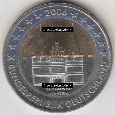 BRD-Deutschland 2 Euro Gedenkmünze 2006, 00600 2 Euro Gedenkmünze 2006, Schleswig-Holstein Münzzeichen G in 600DPI, die deutschen... Sammlung