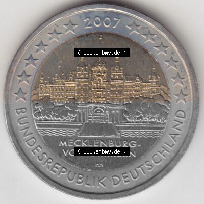 BRD-Deutschland 2 Euro Gedenkmünze 2007, 00800 2 Euro Gedenkmünze 2007 Mecklenburg Vorpommern Münzzeichen J in 800DPI, die... Sammlung