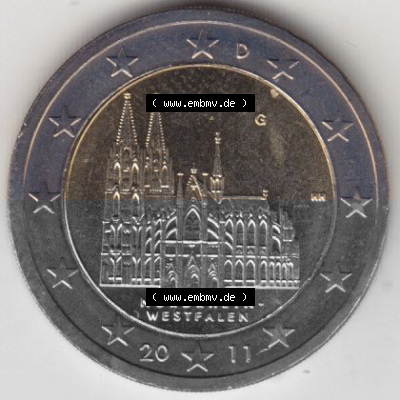 BRD-Deutschland 2 Euro Gedenkmünze 2011, 00400 2 Euro Gedenkmünze 2011 Nordrhein-Westfalen Münzzeichen G in 400DPI, die deutschen... Sammlung