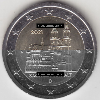 BRD-Deutschland 2 Euro Gedenkmünze 2021, 00600 2 Euro Gedenkmünze 2021 Sachsen-Anhalt Münzzeichen A in 600DPI, die deutschen... Sammlung