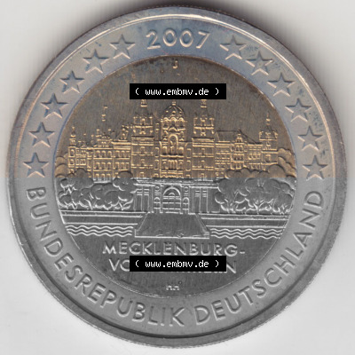 BRD-Deutschland 2 Euro Gedenkmünze 2007, 01200 2 Euro Gedenkmünze 2007 Mecklenburg Vorpommern Münzzeichen J in 1200DPI. Hier... Sammlung