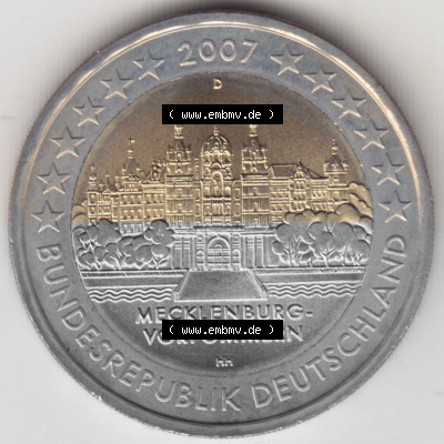 BRD-Deutschland 2 Euro Gedenkmünze 2007, 00800 2 Euro Gedenkmünze 2007 Mecklenburg Vorpommern Münzzeichen D in 800DPI, die... Sammlung