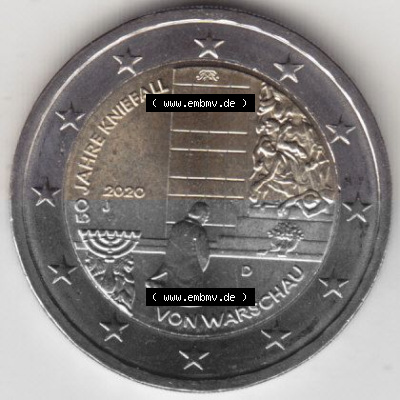 BRD-Deutschland 2 Euro Gedenkmünze 2020, 00400 2 Euro Gedenkmünze 2020, 50 Jahre Kniefall von Warschau Münzzeichen J in 400DPI,... Sammlung