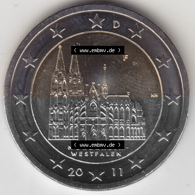 BRD-Deutschland 2 Euro Gedenkmünze 2011, 00600 2 Euro Gedenkmünze 2011 Nordrhein-Westfalen Münzzeichen F in 600DPI, die deutschen... Sammlung