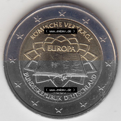 BRD-Deutschland 2 Euro Gedenkmünze 2007, 00600 2 Euro Gedenkmünze 2007 50 Jahre Römische Verträge Münzzeichen A in 600DPI,... Sammlung
