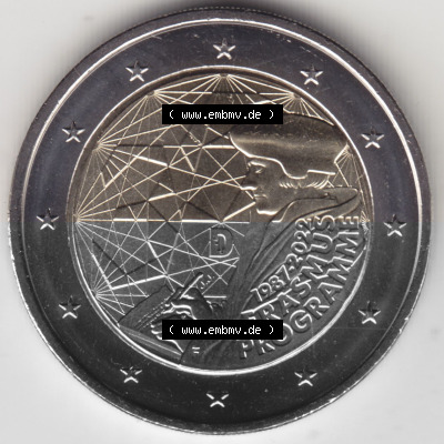 BRD-Deutschland 2 Euro Gedenkmünze 2022, 01200 2 Euro Gedenkmünze 2022, 35 Jahre Erasmus-Programm Münzzeichen F in 1200DPI,... Sammlung
