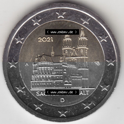 BRD-Deutschland 2 Euro Gedenkmünze 2021, 00800 2 Euro Gedenkmünze 2021 Sachsen-Anhalt Münzzeichen A in 800DPI, die deutschen... Sammlung