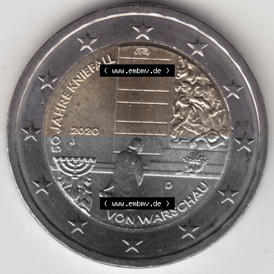 BRD-Deutschland 2 Euro Gedenkmünze 2020, 01200 2 Euro Gedenkmünze 2020, 50 Jahre Kniefall von Warschau Münzzeichen J in 1200DPI,... Sammlung