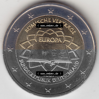 BRD-Deutschland 2 Euro Gedenkmünze 2007, 01200 2 Euro Gedenkmünze 2007 50 Jahre Römische Verträge Münzzeichen A in 1200DPI.... Sammlung
