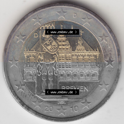 BRD-Deutschland 2 Euro Gedenkmünze 2010, 00800 2 Euro Gedenkmünze 2010 Bremen Münzzeichen D in 800DPI, die deutschen 2 Euro... Sammlung