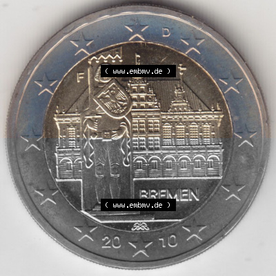 BRD-Deutschland 2 Euro Gedenkmünze 2010, 00800 2 Euro Gedenkmünze 2010 Bremen Münzzeichen F in 800DPI, die deutschen 2 Euro... Sammlung