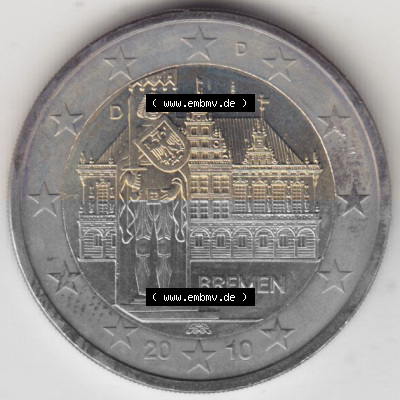 BRD-Deutschland 2 Euro Gedenkmünze 2010, 00600 2 Euro Gedenkmünze 2010 Bremen Münzzeichen D in 600DPI, die deutschen 2 Euro... Sammlung