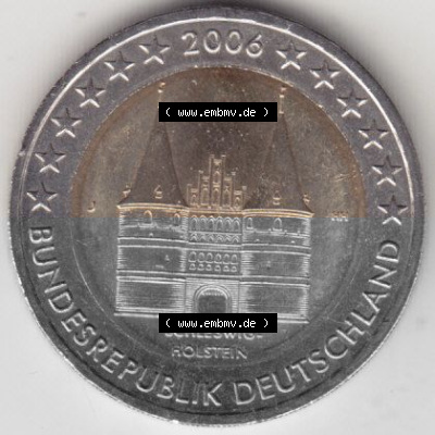 BRD-Deutschland 2 Euro Gedenkmünze 2006, 00400 2 Euro Gedenkmünze 2006, Schleswig-Holstein Münzzeichen J in 400DPI, die deutschen... Sammlung